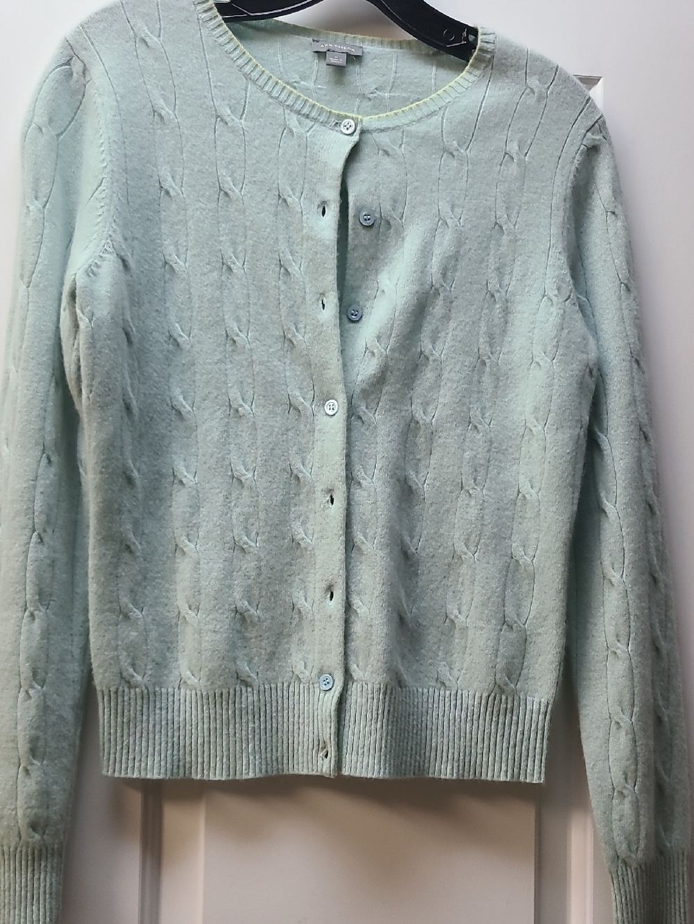 Ann Taylor Light Mint Green Cable Knit Cardigan
